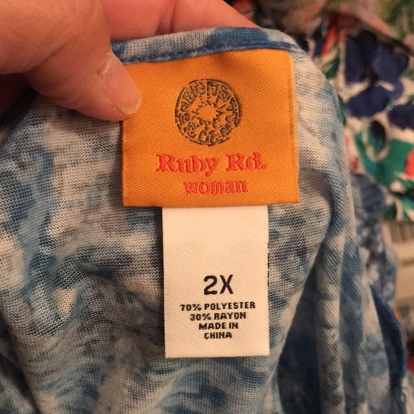 Ruby Rd. Blue Patterned Short Sleeve Top - Picture 6 of 8